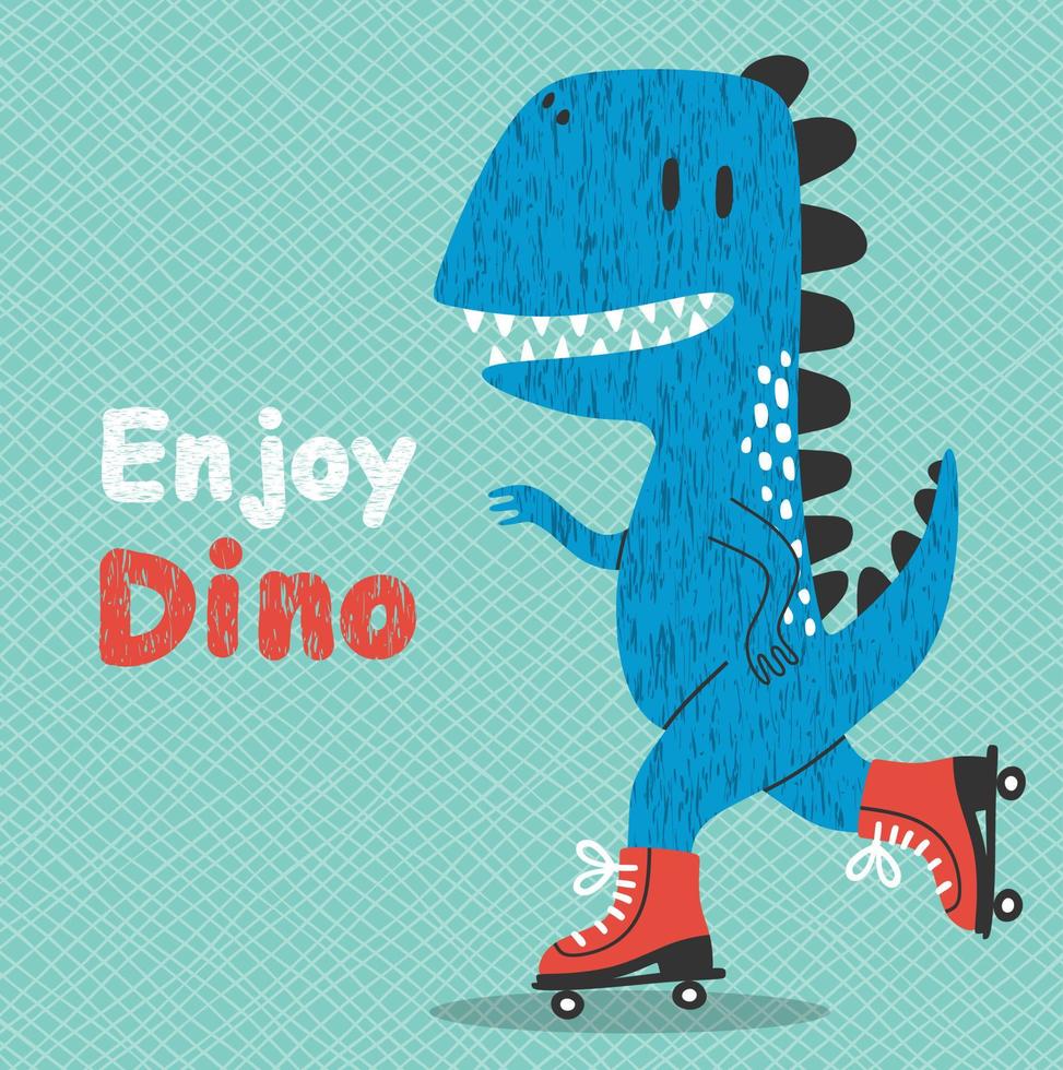 schattig dino Aan een rol schaatser. voor baby tee afdrukken. vector