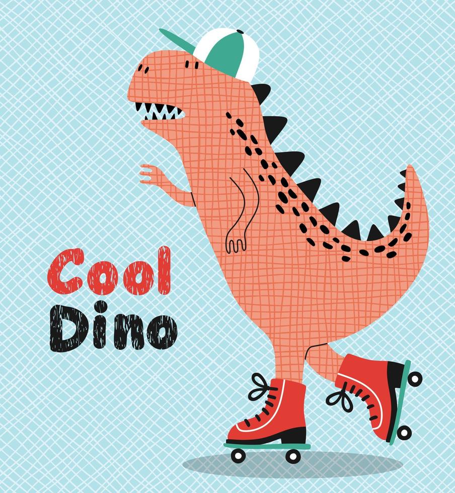 schattig dino Aan een rol schaatser. voor baby tee afdrukken. vector