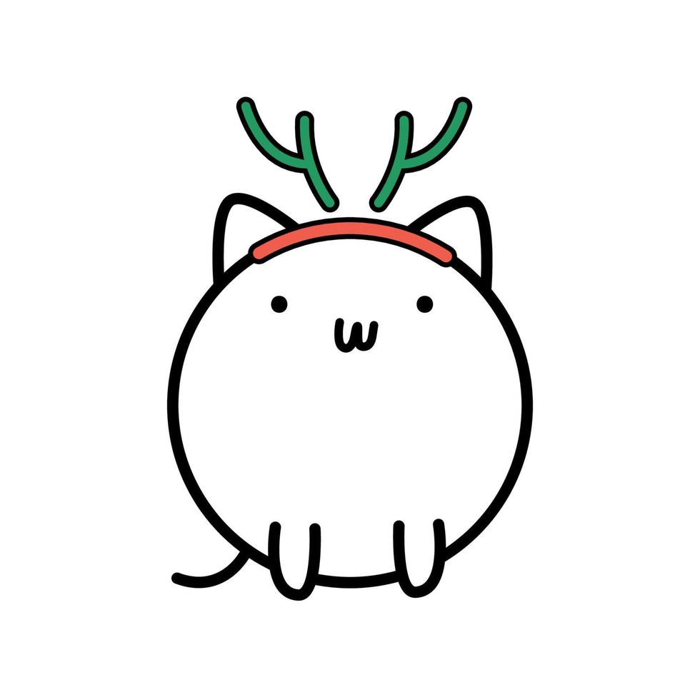 kat met hert hoorns. grappig Kerstmis icoon. nieuw jaar vector illustratie van schattig kat. tekening stijl.