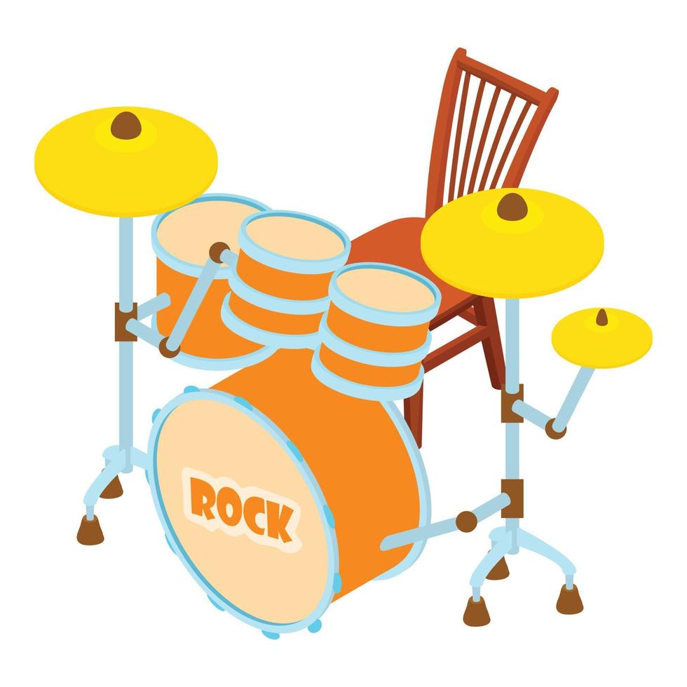 rots trommel icoon isometrische vector. percussie musical instrument in de buurt houten stoel vector