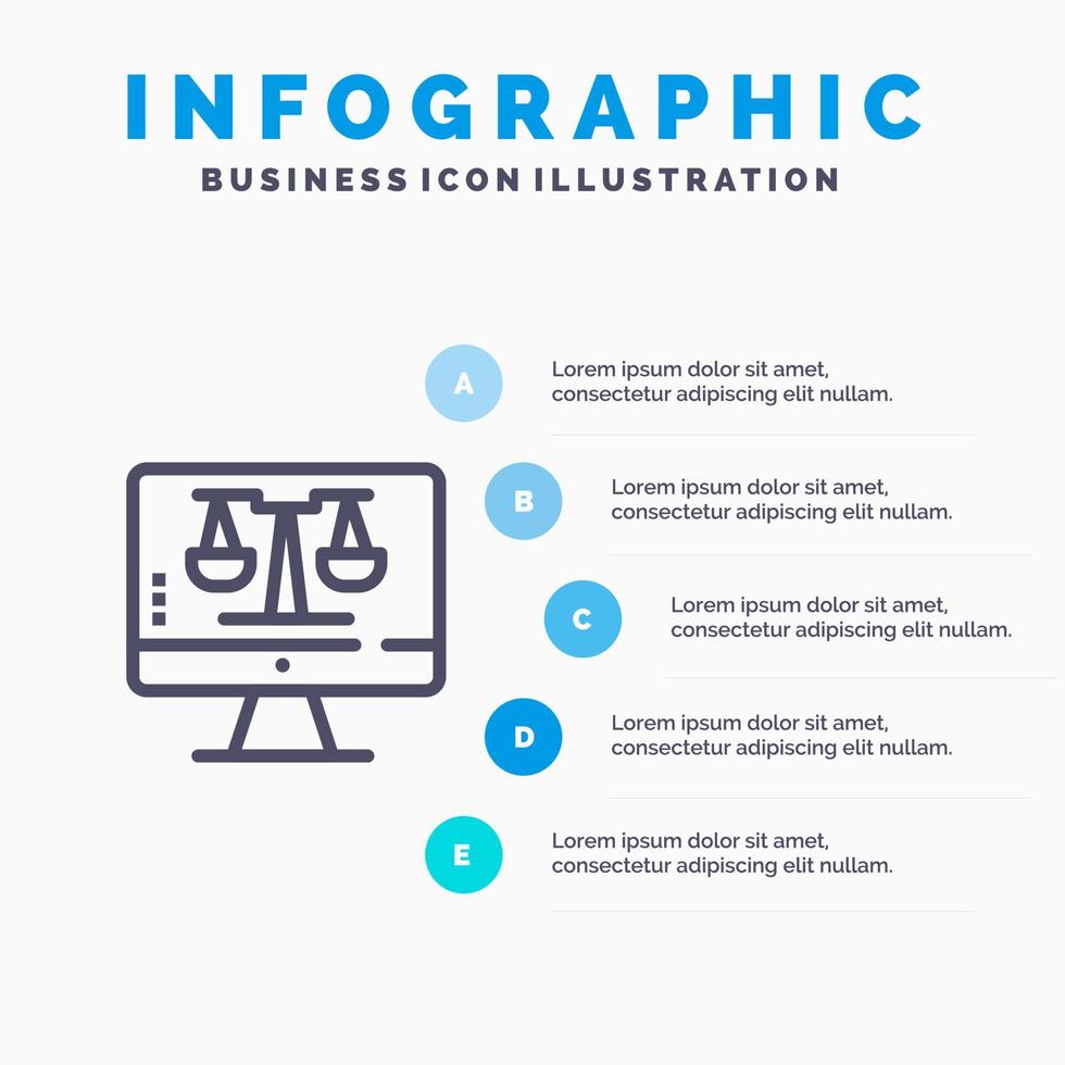 digitaal wet online computer technologie scherm lijn icoon met 5 stappen presentatie infographics achtergrond vector