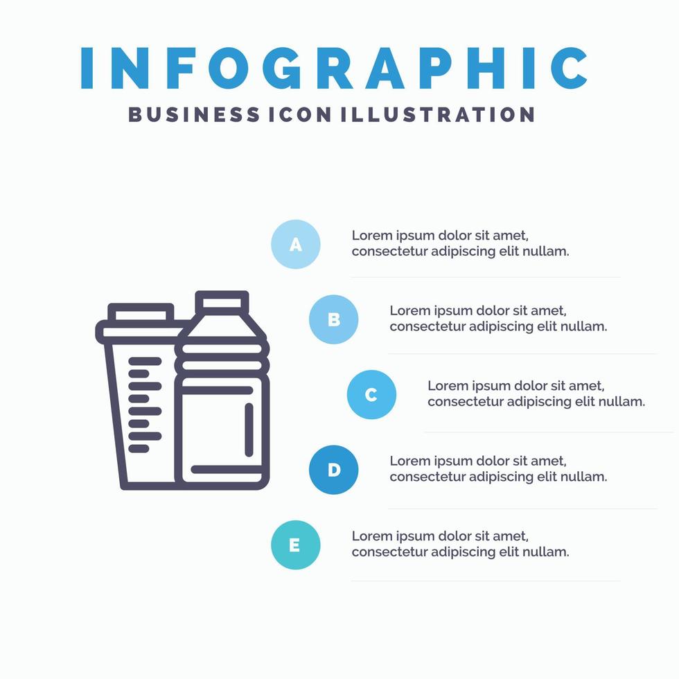 fles drinken energie shaker sport lijn icoon met 5 stappen presentatie infographics achtergrond vector