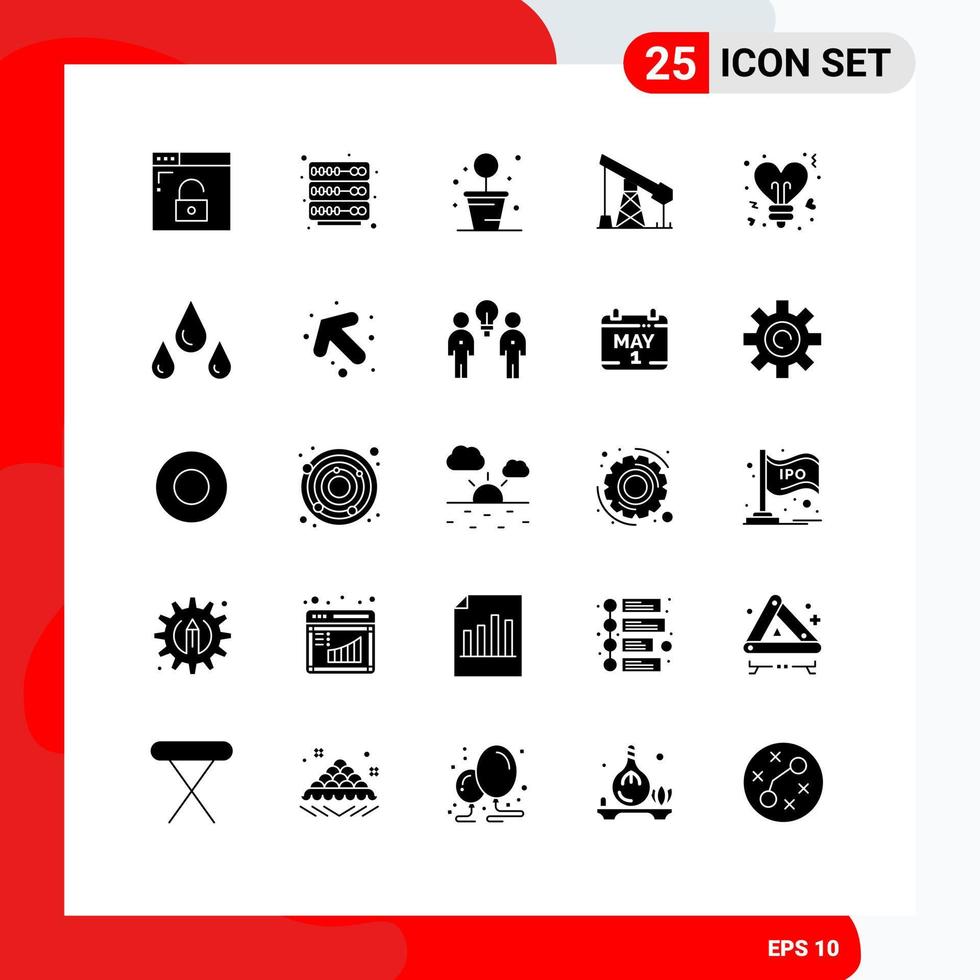 pictogram reeks van 25 gemakkelijk solide glyphs van valentijnsdag hart fabriek lamp olie bewerkbare vector ontwerp elementen