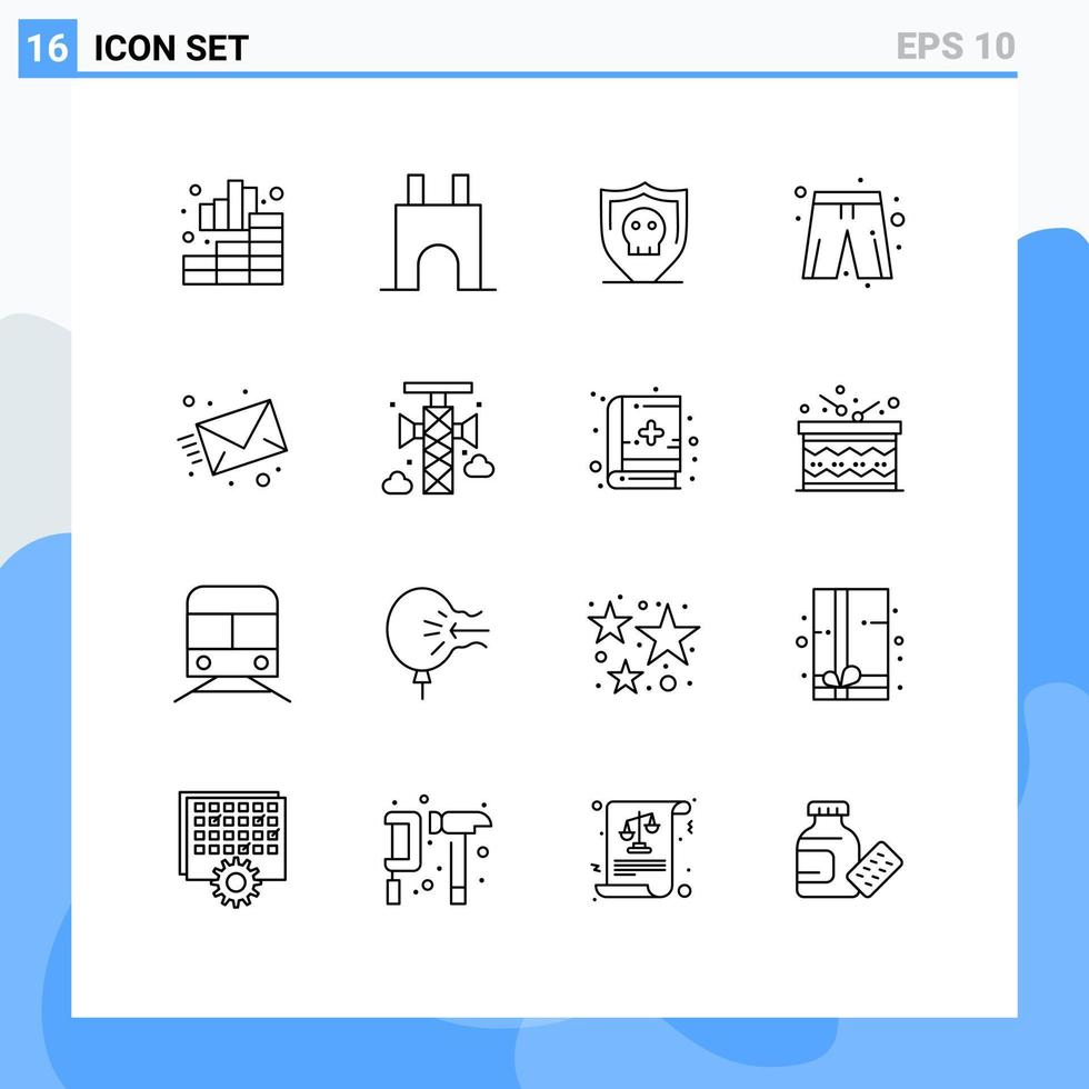 reeks van 16 modern ui pictogrammen symbolen tekens voor e-mail broek middeleeuws kleren duidelijk bewerkbare vector ontwerp elementen
