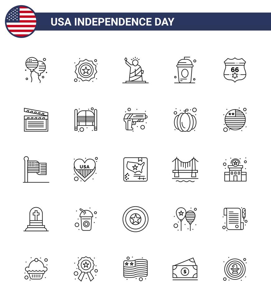 gelukkig onafhankelijkheid dag 4e juli reeks van 25 lijnen Amerikaans pictogram van onafhankelijkheid drinken oriëntatiepunten cole Verenigde Staten van Amerika bewerkbare Verenigde Staten van Amerika dag vector ontwerp elementen