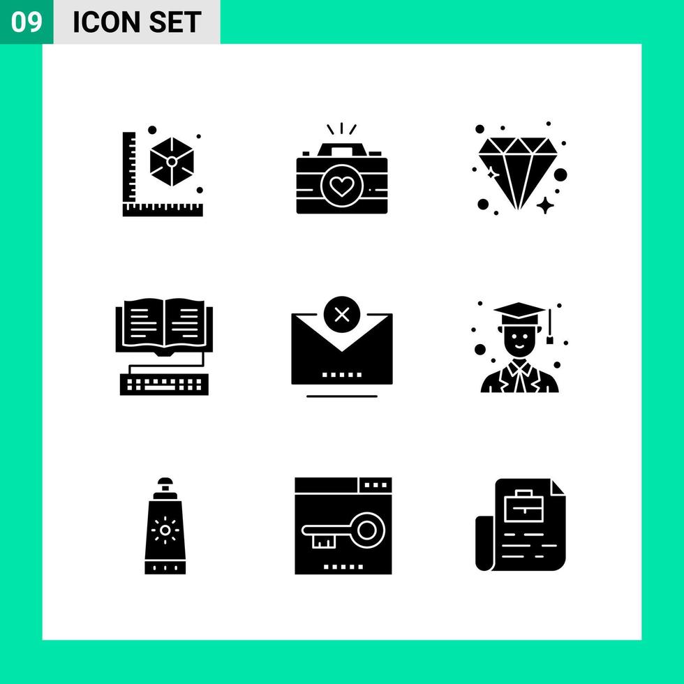pak van 9 solide stijl icoon set. glyph symbolen voor afdrukken. creatief tekens geïsoleerd Aan wit achtergrond. 9 icoon set. vector
