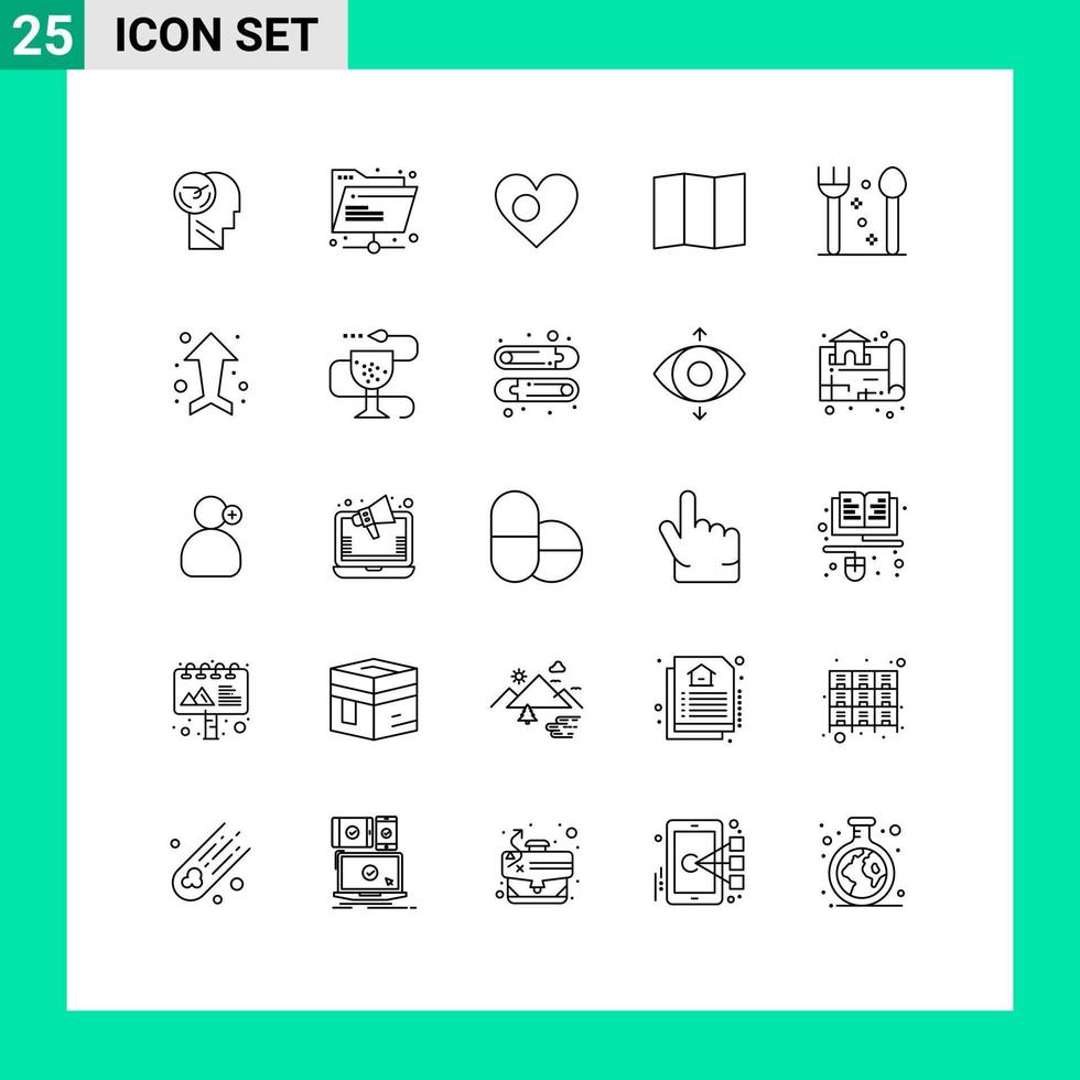25 universeel lijnen reeks voor web en mobiel toepassingen vork kaart gedeeld plaats land bewerkbare vector ontwerp elementen