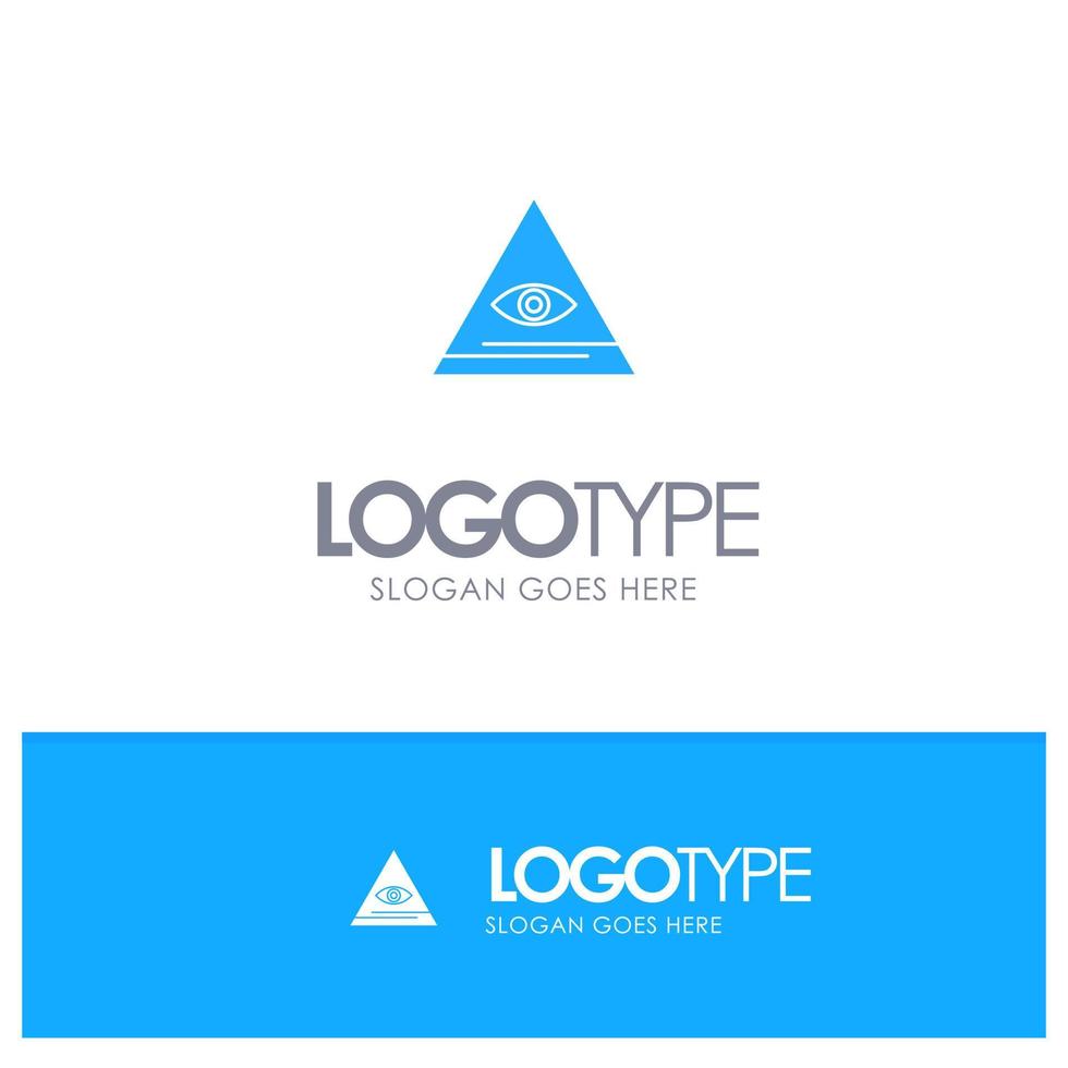 oog illuminati piramide driehoek blauw solide logo met plaats voor slogan vector