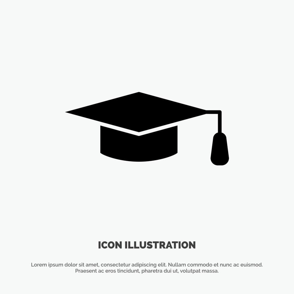 academisch onderwijs diploma uitreiking hoed solide glyph icoon vector