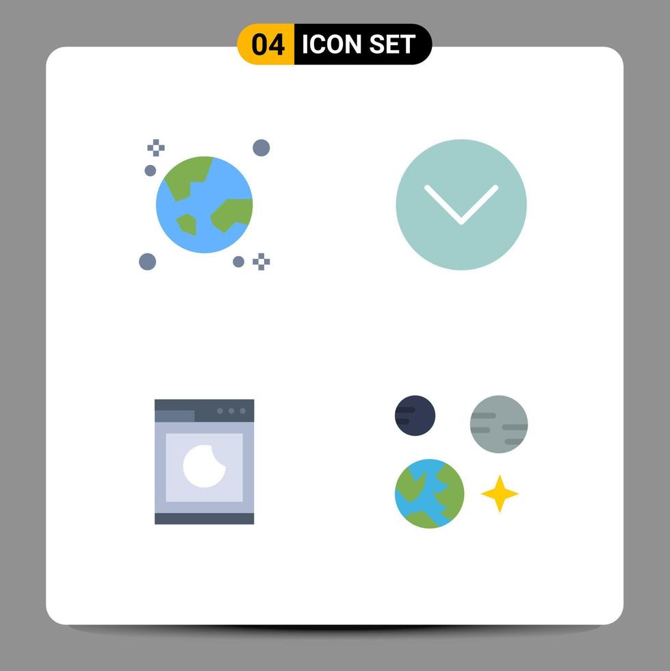 universeel icoon symbolen groep van 4 modern vlak pictogrammen van browser Koken wereldbol media wassen bewerkbare vector ontwerp elementen