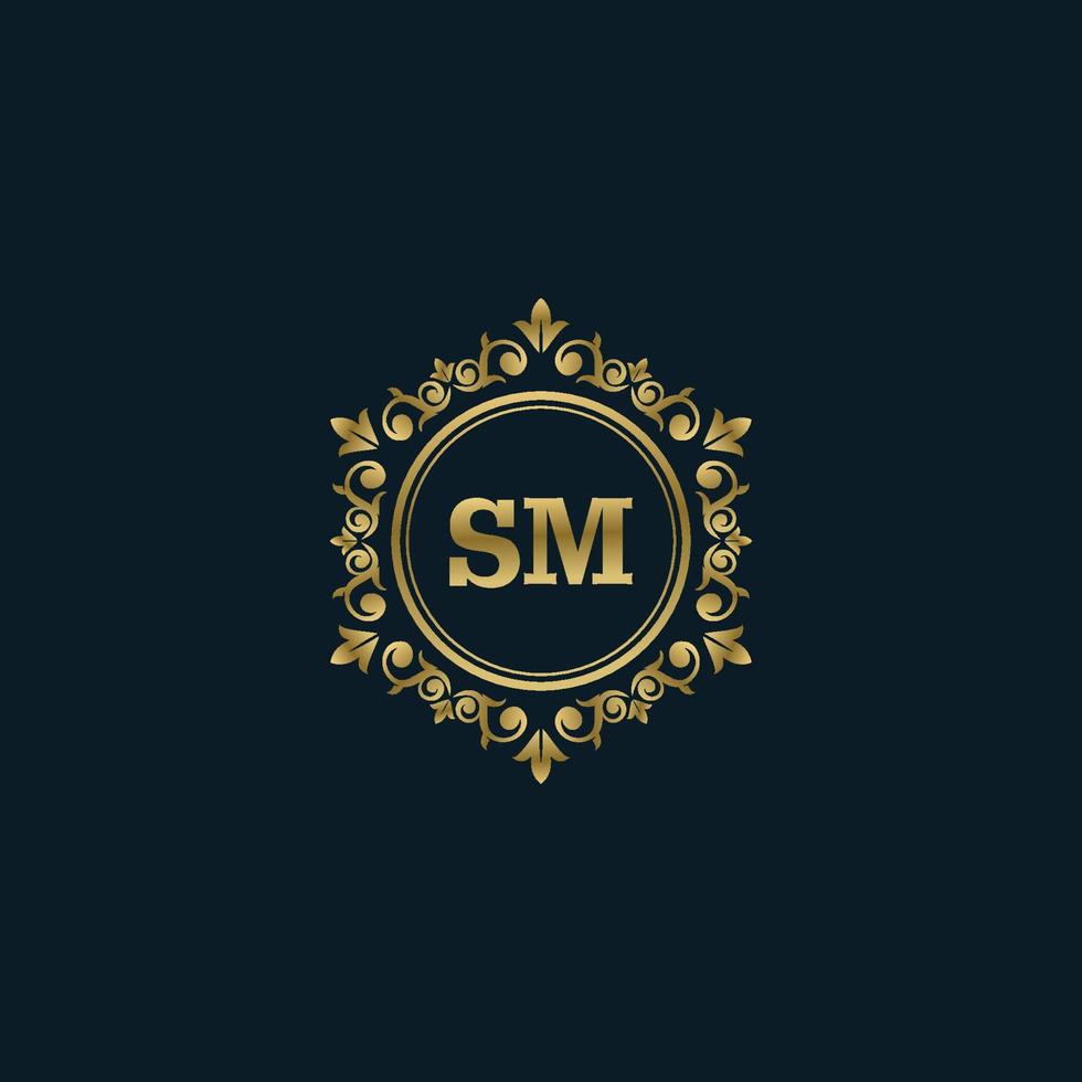 brief sm logo met luxe goud sjabloon. elegantie logo vector sjabloon.