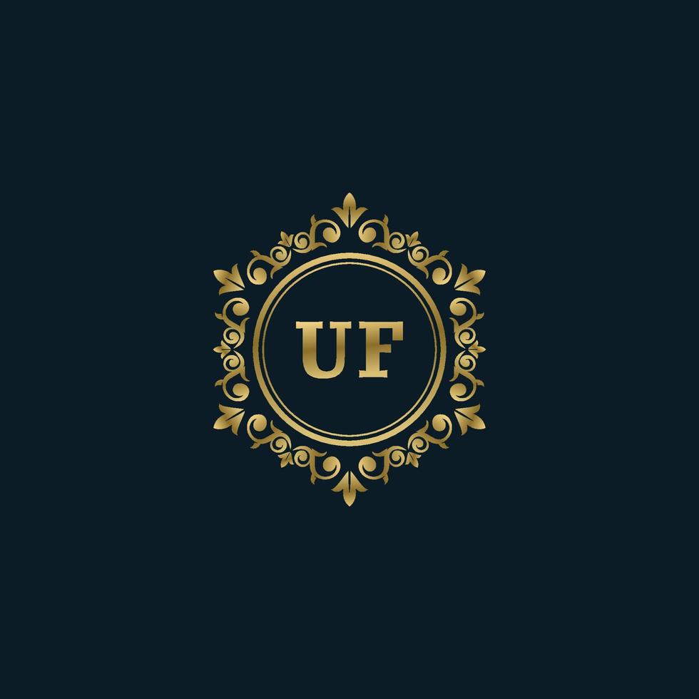 brief uf logo met luxe goud sjabloon. elegantie logo vector sjabloon.