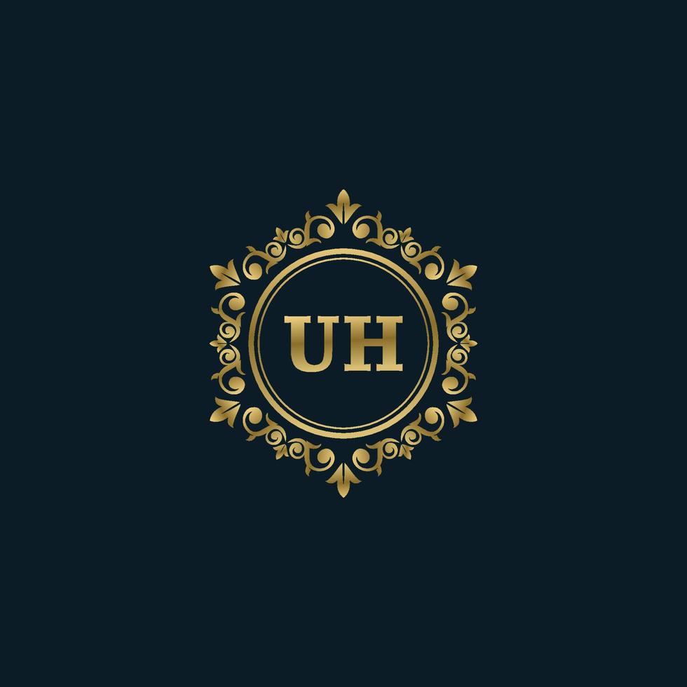 brief uh logo met luxe goud sjabloon. elegantie logo vector sjabloon.