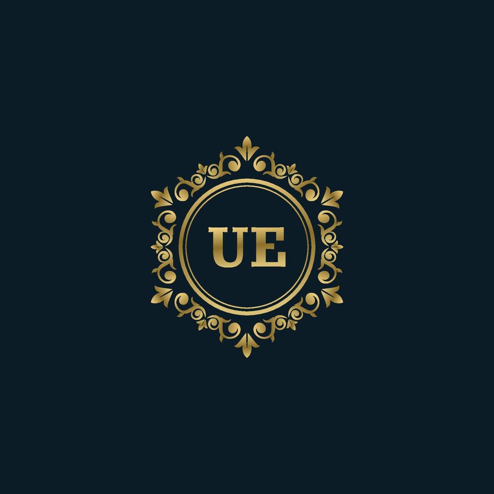 brief ue logo met luxe goud sjabloon. elegantie logo vector sjabloon.