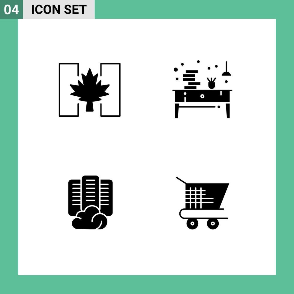 voorraad vector icoon pak van 4 lijn tekens en symbolen voor vlag wolk blad lade gegevens bewerkbare vector ontwerp elementen