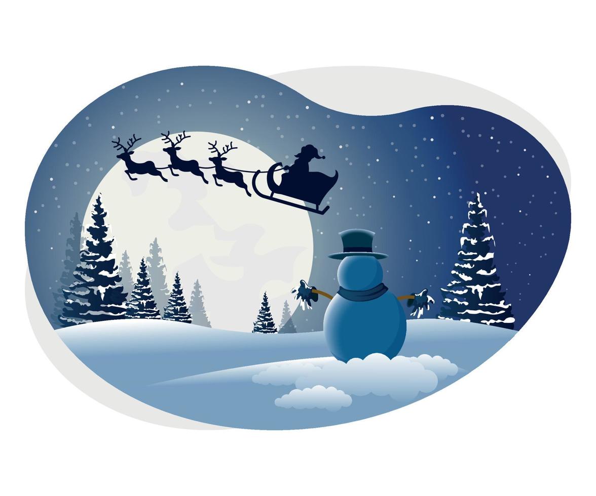 Kerstmis nacht sneeuwman mooi illustratie. vector