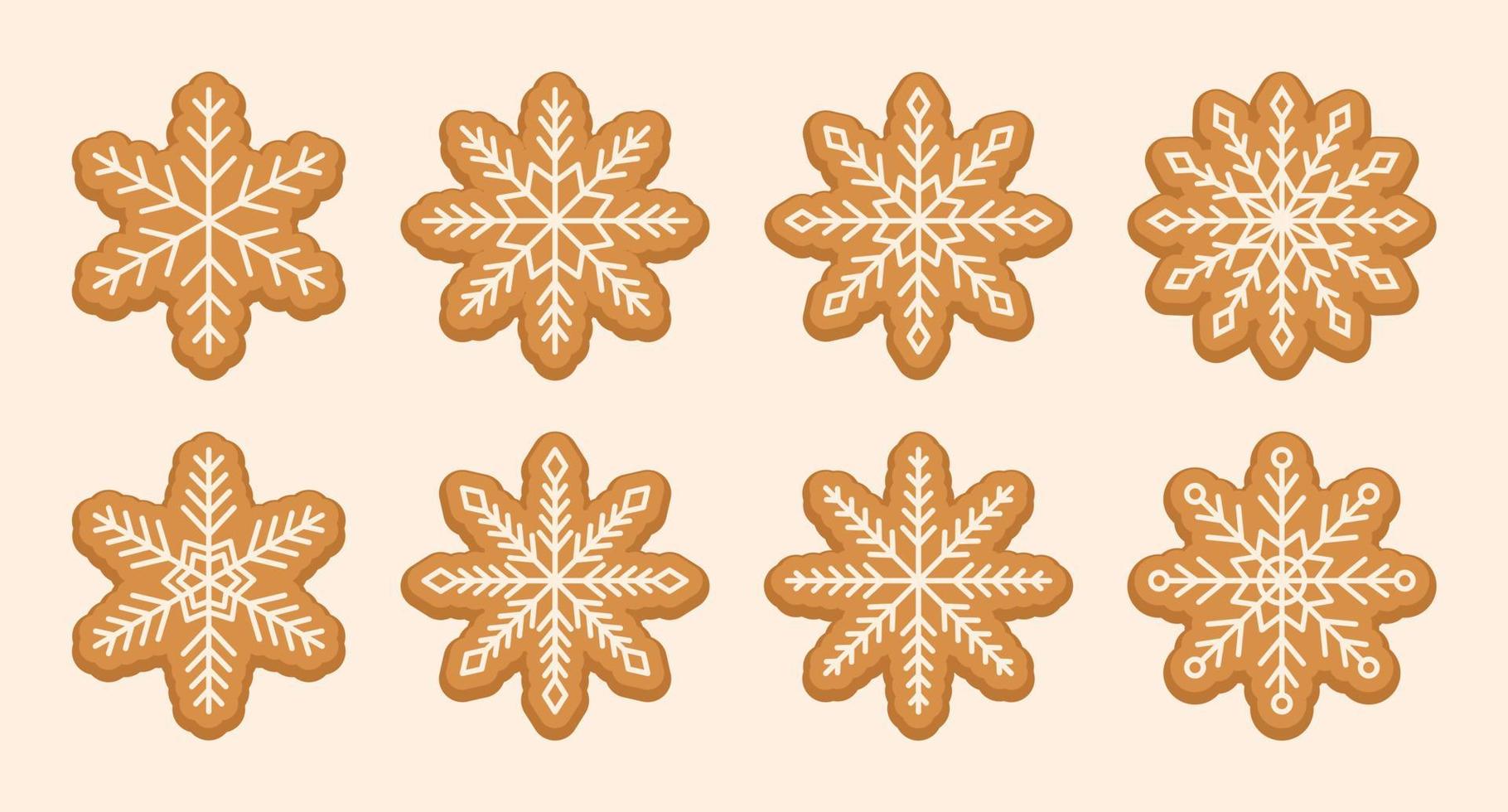 gemakkelijk peperkoek sneeuwvlok zoet koekjes met suiker geglazuurd. Kerstmis vakantie voedsel. vector