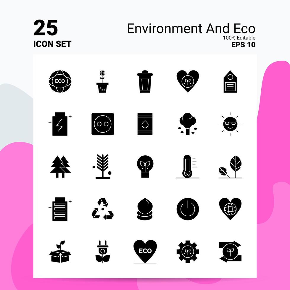 25 milieu en eco icoon reeks 100 bewerkbare eps 10 bestanden bedrijf logo concept ideeën solide glyph icoon ontwerp vector