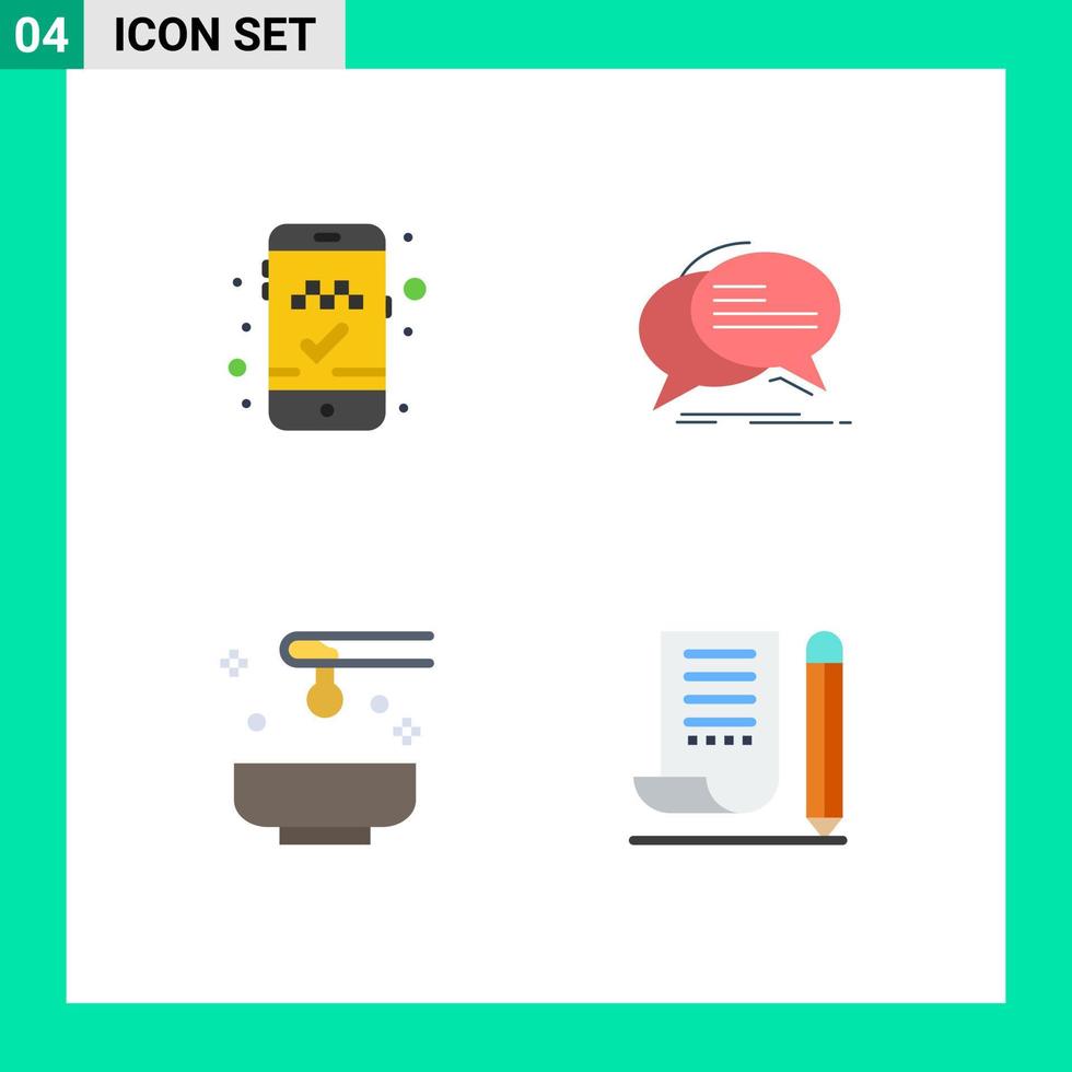 universeel icoon symbolen groep van 4 modern vlak pictogrammen van boek taxi honing bubbel toespraak spa bewerkbare vector ontwerp elementen