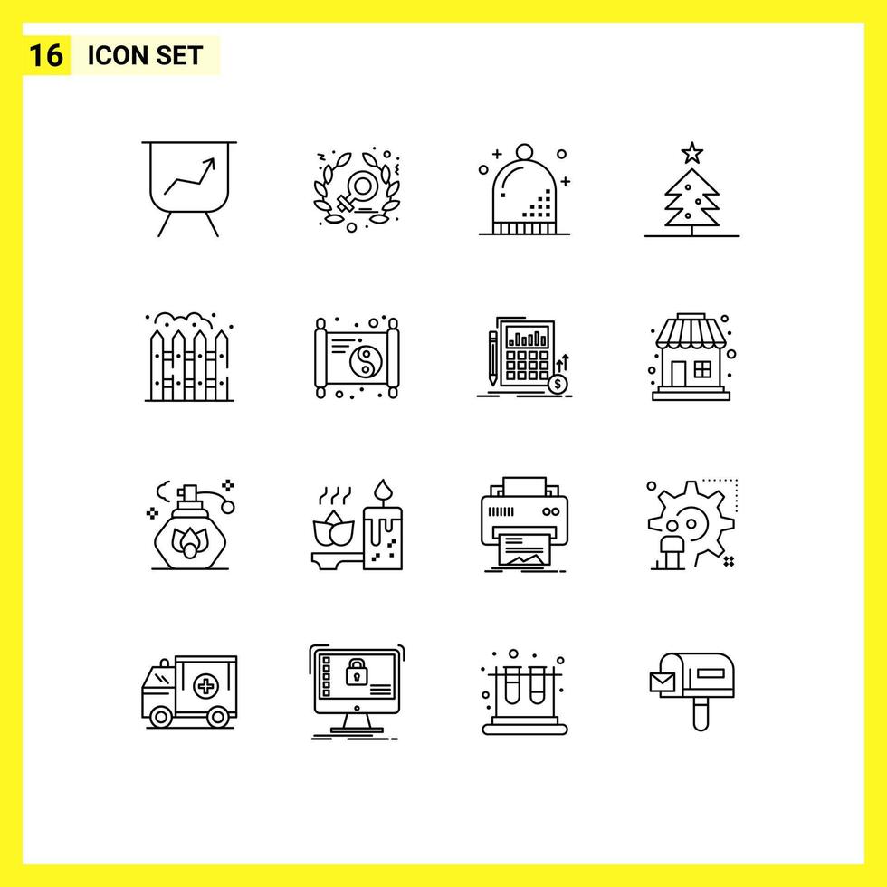 modern reeks van 16 contouren pictogram van nieuw hek vakantie leven ster bewerkbare vector ontwerp elementen