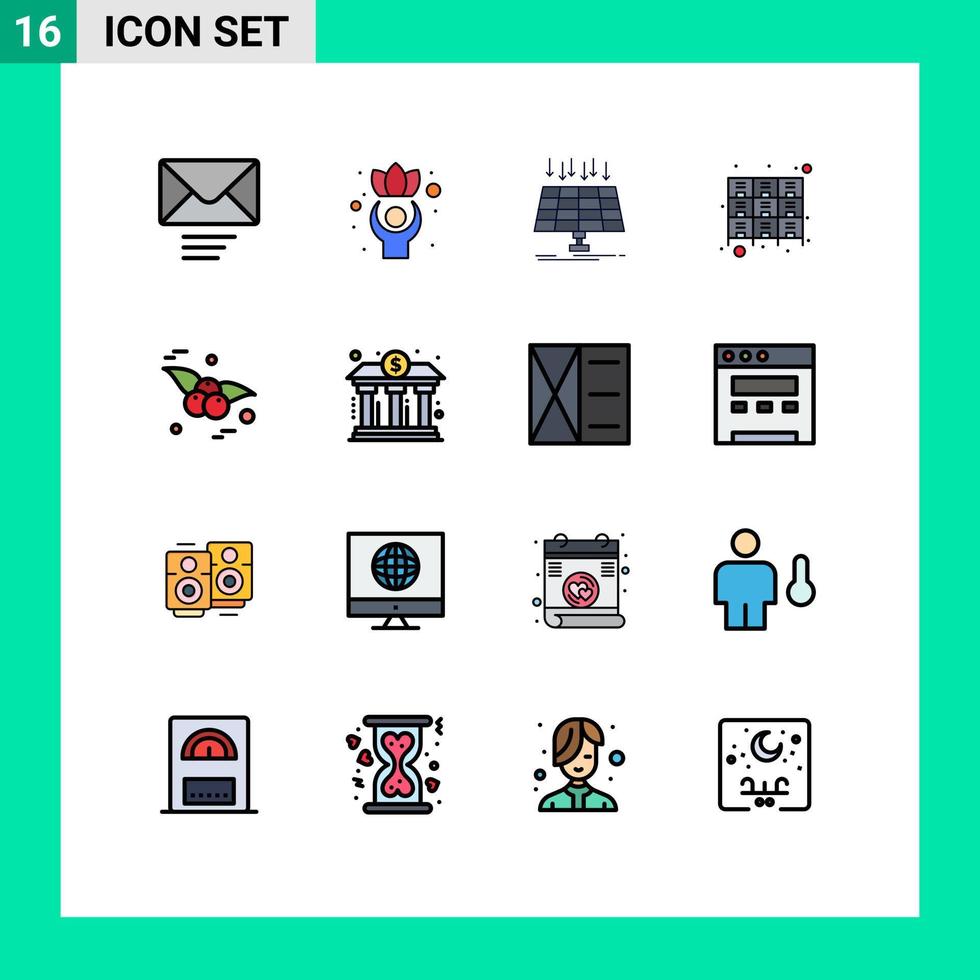 mobiel koppel vlak kleur gevulde lijn reeks van 16 pictogrammen van kers bestanden paneel meubilair kabinet bewerkbare creatief vector ontwerp elementen