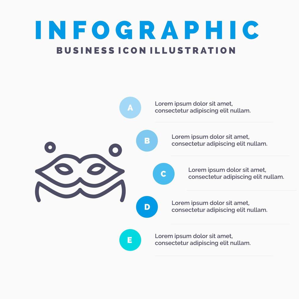 kostuum masker maskerade lijn icoon met 5 stappen presentatie infographics achtergrond vector