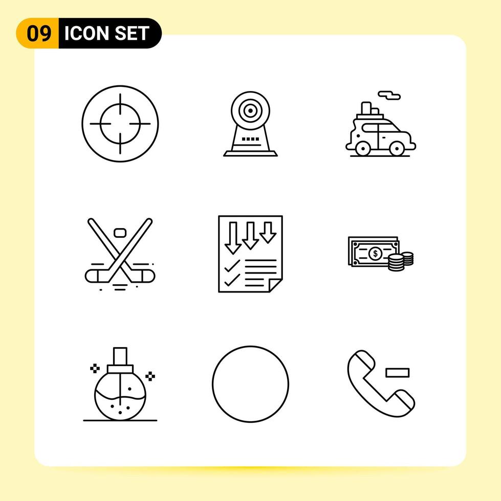 9 creatief pictogrammen voor modern website ontwerp en snel reagerend mobiel apps. 9 schets symbolen tekens Aan wit achtergrond. 9 icoon pak. vector