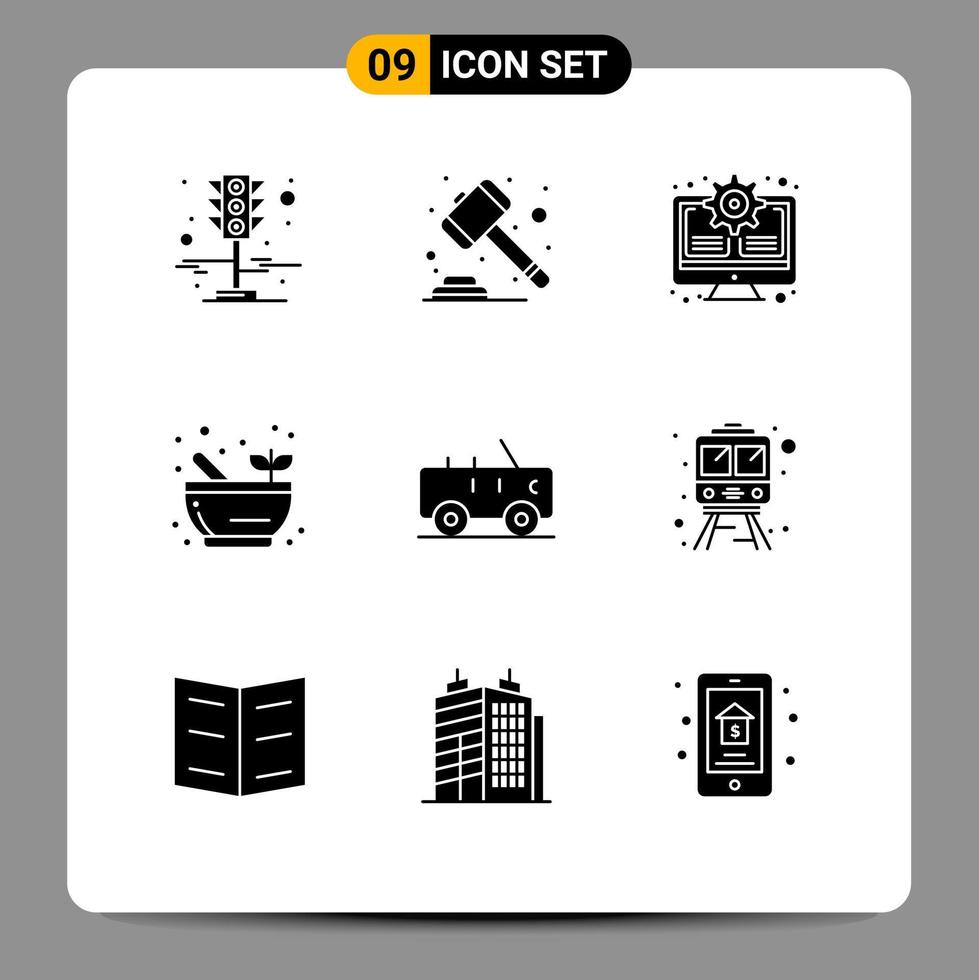 modern reeks van 9 solide glyphs pictogram van leger hummer uitrusting soep kom bewerkbare vector ontwerp elementen