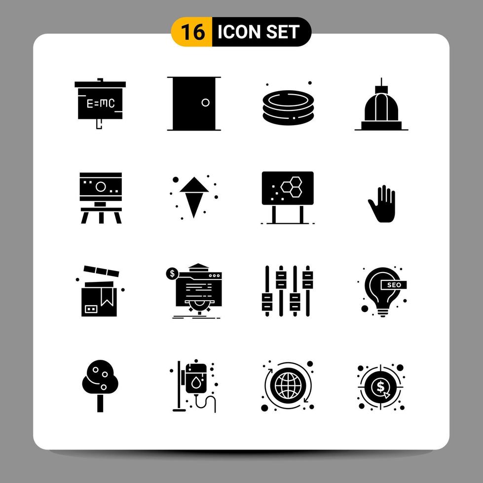 16 zwart icoon pak glyph symbolen tekens voor snel reagerend ontwerpen Aan wit achtergrond. 16 pictogrammen set. vector