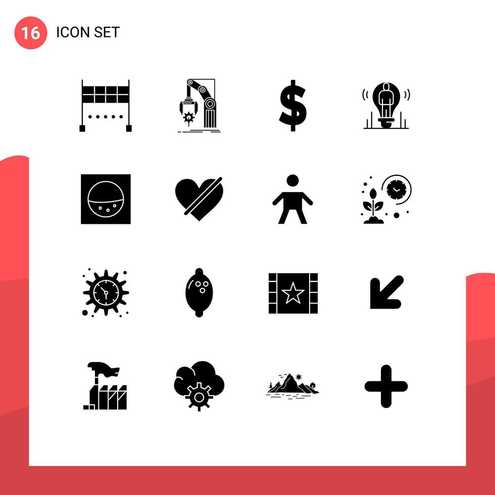 solide glyph pak van 16 universeel symbolen van het wassen licht valuta persoon idee bewerkbare vector ontwerp elementen