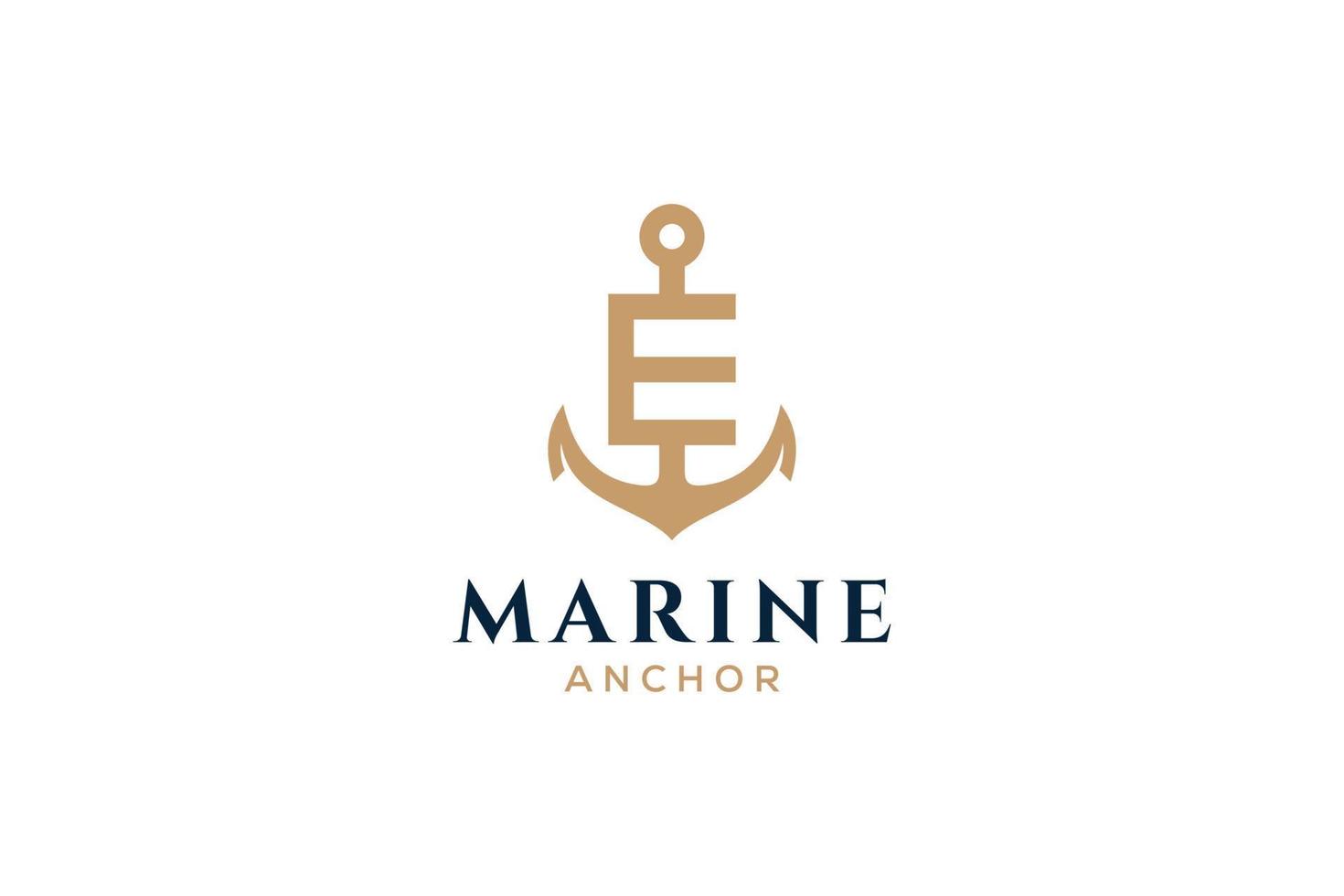 brief e monogram, anker logo. logo van jacht club, maritiem embleem. vector