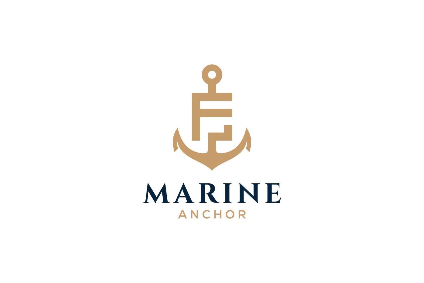 brief f monogram, anker logo. logo van jacht club, maritiem embleem. vector