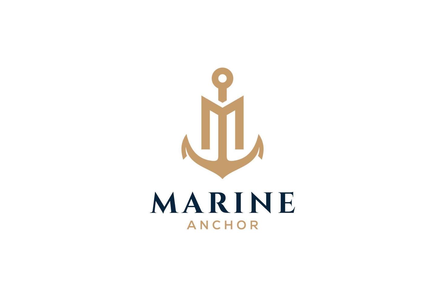 brief m monogram, anker logo. logo van jacht club, maritiem embleem. vector