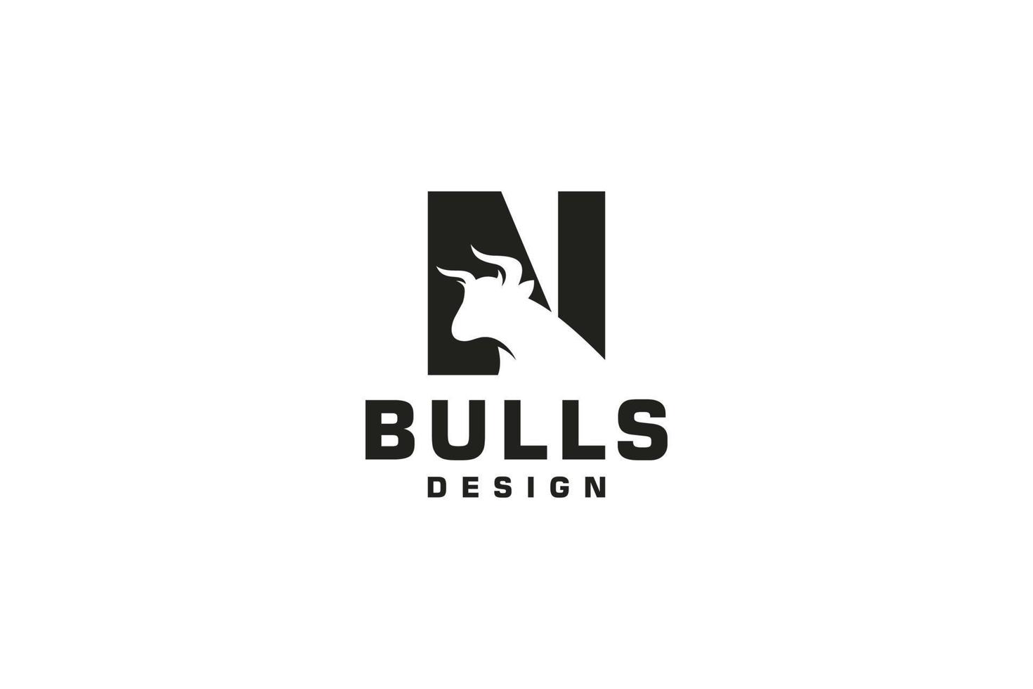 brief n logo, stier embleem, hoofd stier logo, monogram logo ontwerp sjabloon element vector