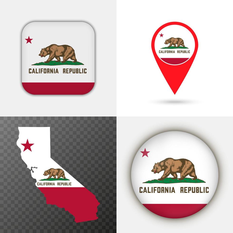 reeks Californië staat vlag. vector illustratie.