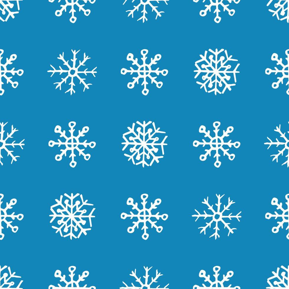 naadloos achtergrond van hand- getrokken sneeuwvlokken. wit sneeuwvlokken Aan blauw achtergrond. Kerstmis en nieuw jaar decoratie elementen. vector illustratie.