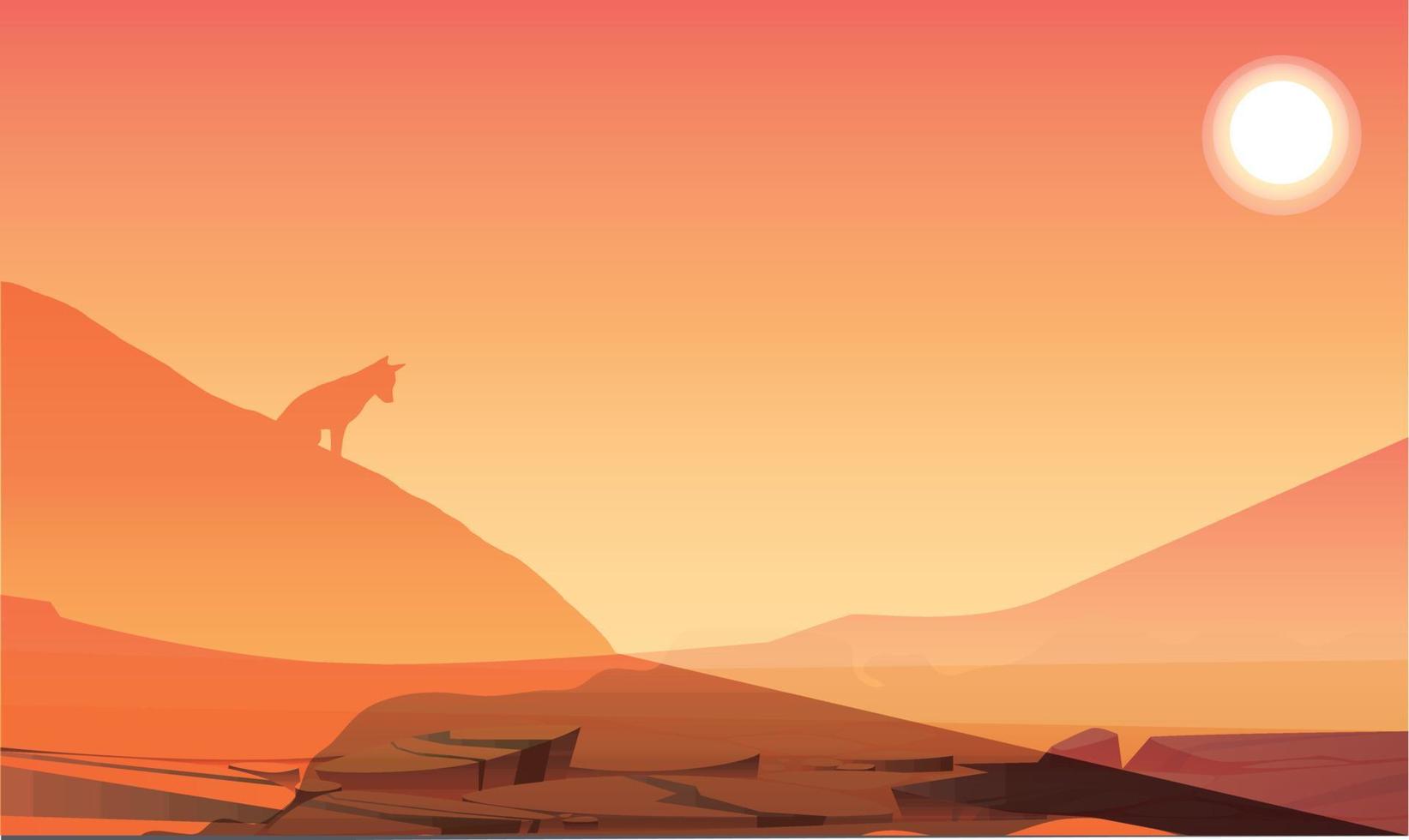 illustratie van een wolf staand Bij de voet van een berg op zoek omlaag. vector
