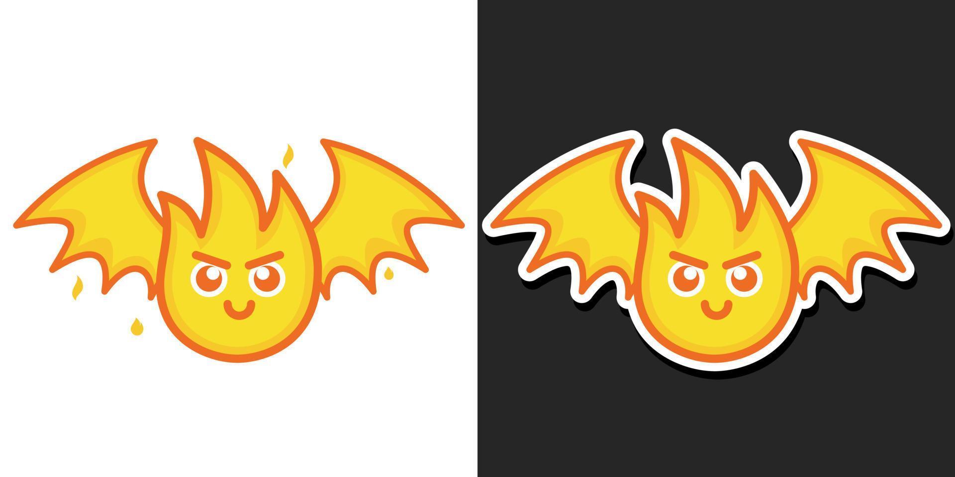 Vleugels van brand kawaii tekenfilm vector icoon concept. vlak illustratie stijl voor mascotte, sticker, logo en icoon.
