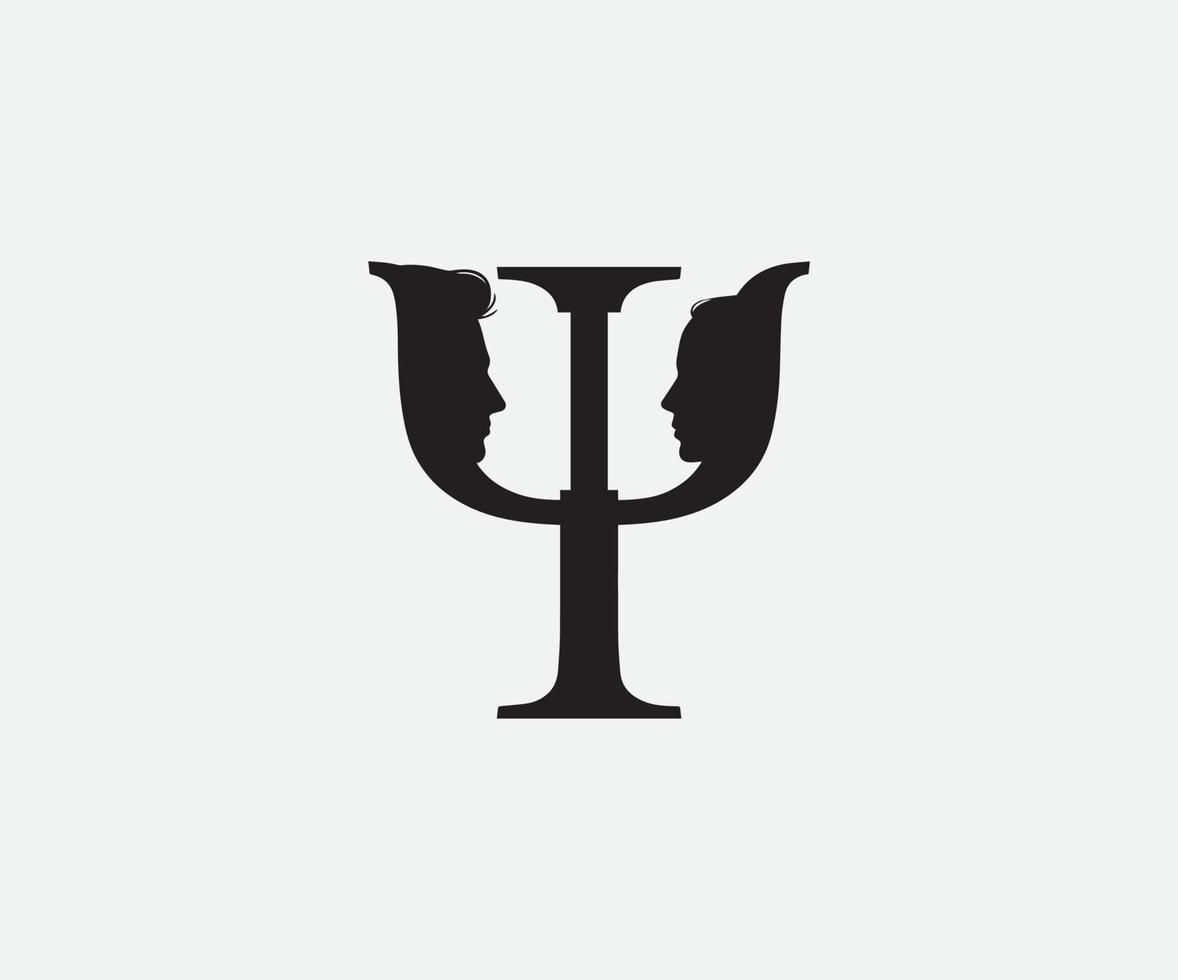 psi symbool geïsoleerd Aan wit achtergrond. psychologie abstract logo met mannetje en vrouw profielen en brief psi. mentaal Gezondheid icoon. vector