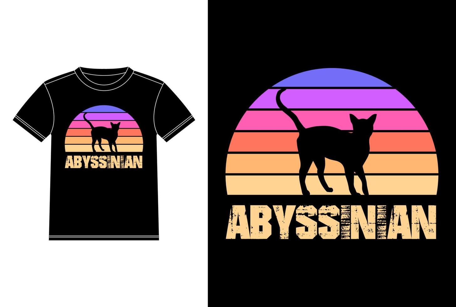 abessijn wijnoogst zonsondergang retro t-shirt ontwerp sjabloon, abessijn kat Aan bord, auto venster sticker vector voor kat geliefden, zwart Aan wit kleding ontwerp