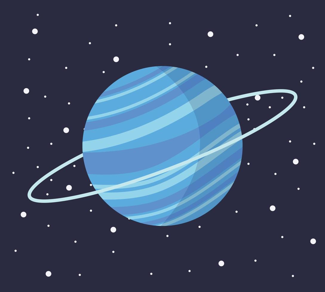 tekenfilm zonne- systeem planeet in vlak stijl. Uranus planeet Aan donker ruimte met sterren vector illustratie.