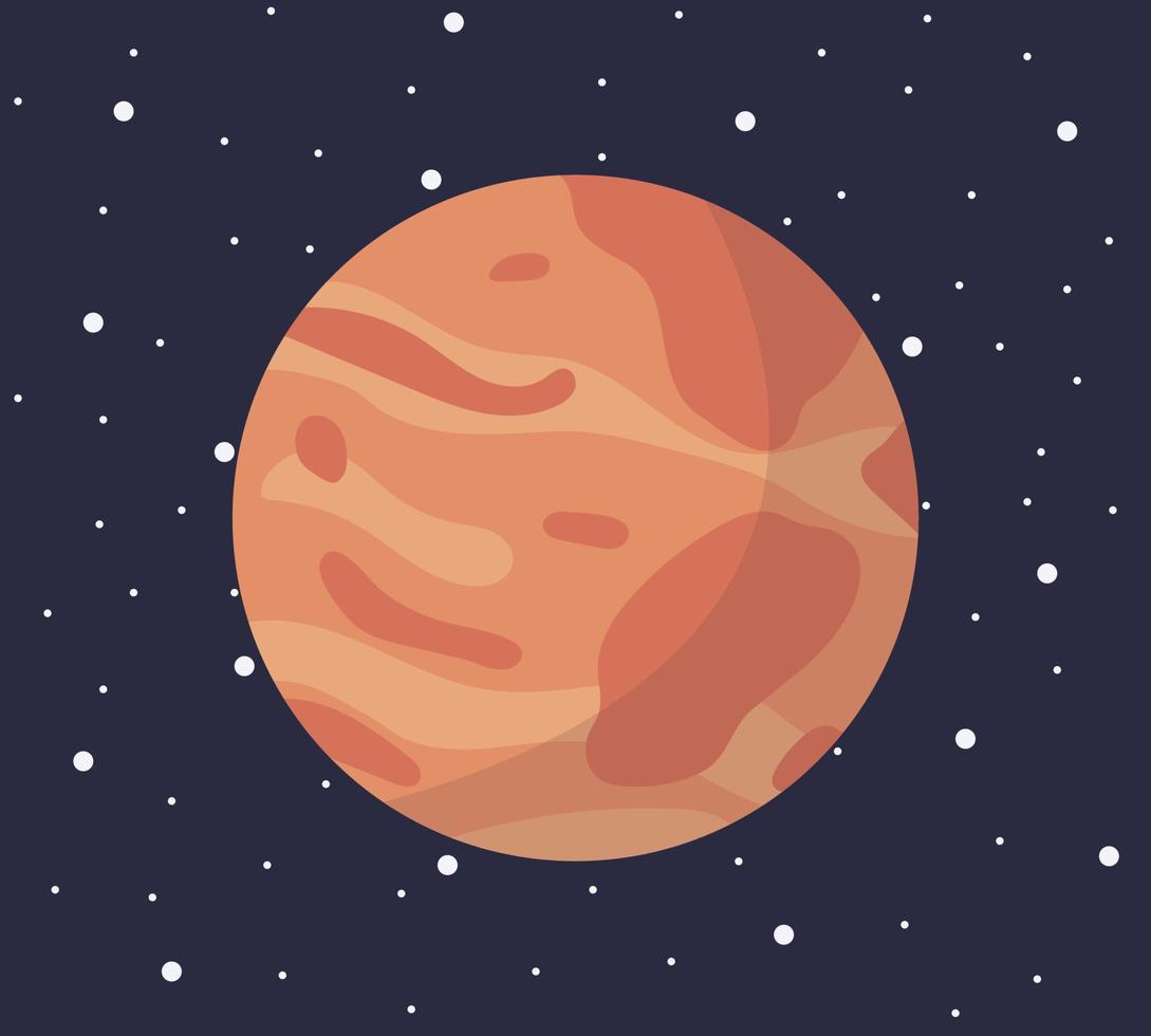 tekenfilm zonne- systeem planeet in vlak stijl. planeet Mars Aan donker ruimte met sterren vector illustratie.