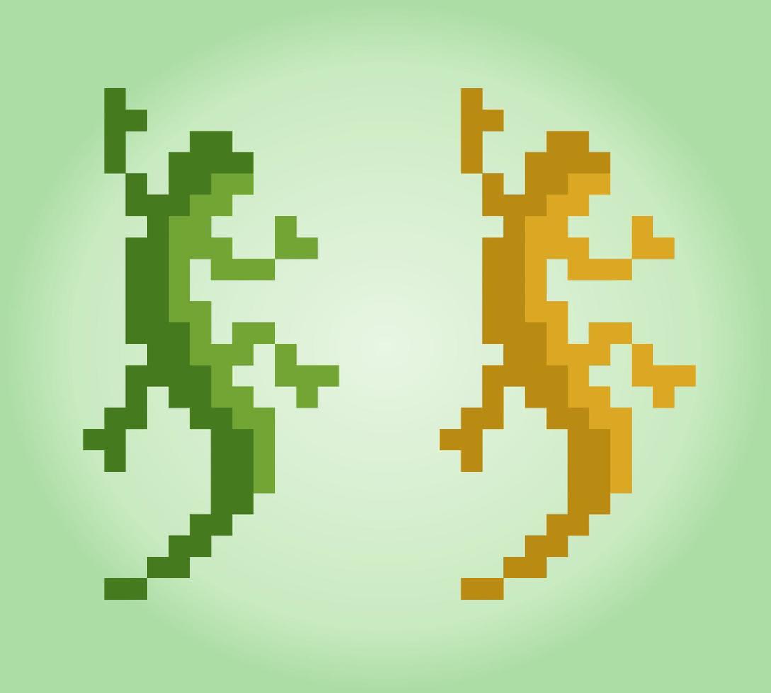 8-bit pixel gekko. hagedis in vectorillustraties voor kruissteken en spelactiva. vector