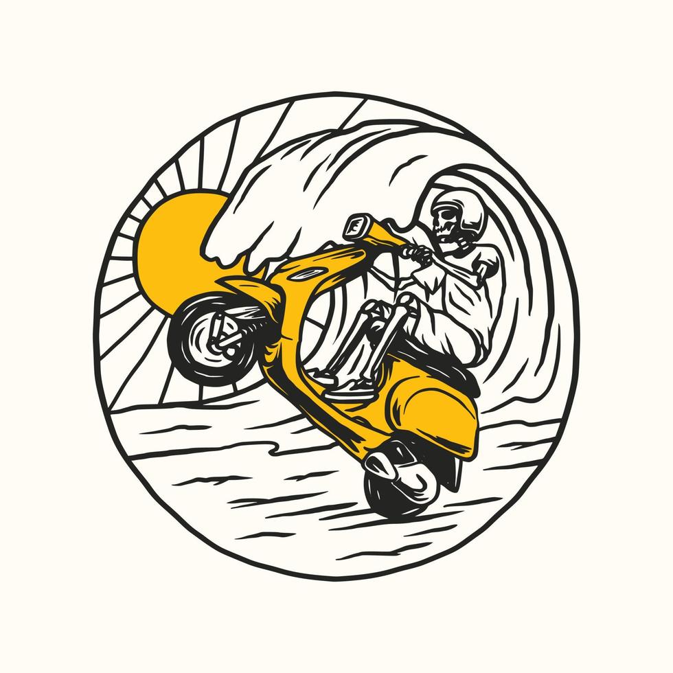 wijnoogst scooter motorfiets avontuur, motorcross club. hand- getrokken vector illustratie