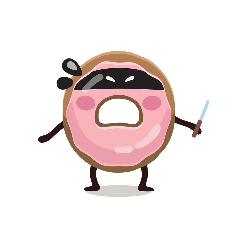 grappig vlak kinderen digitaal illustratie, sticker, emoji, karakter, mascotte van roze geglazuurd bandiet, rover, dief donut met mes. kleurrijk vlak vector illustratie geïsoleerd Aan wit achtergrond