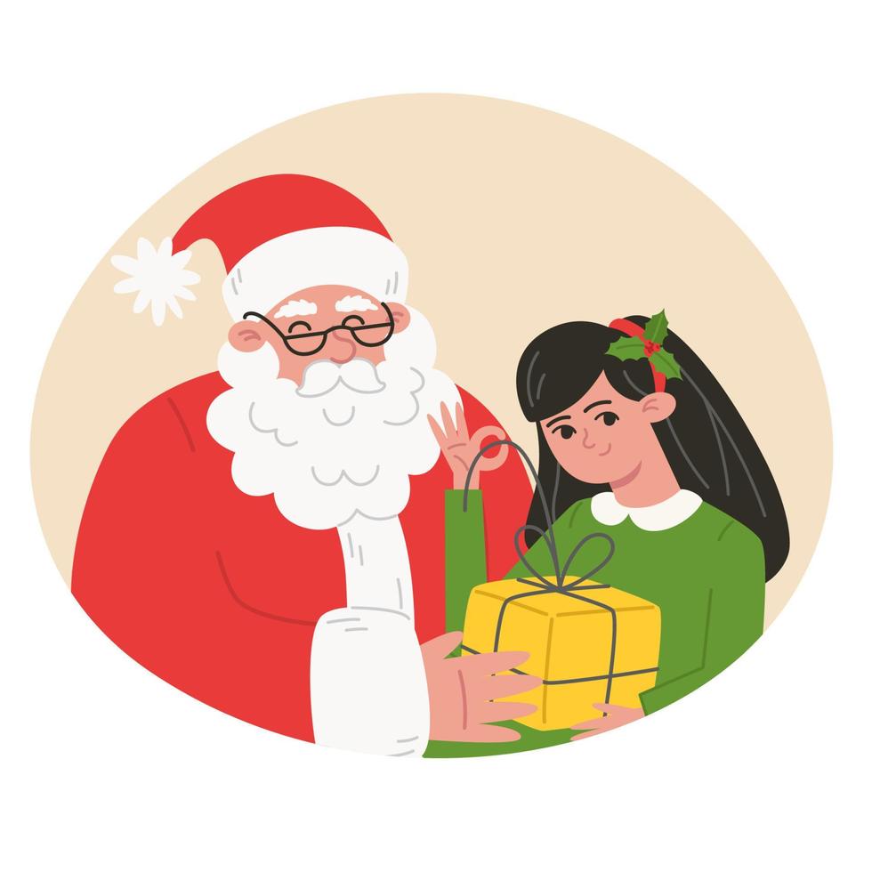 Kerstmis portret de kerstman claus en weinig kind met Cadeau vector