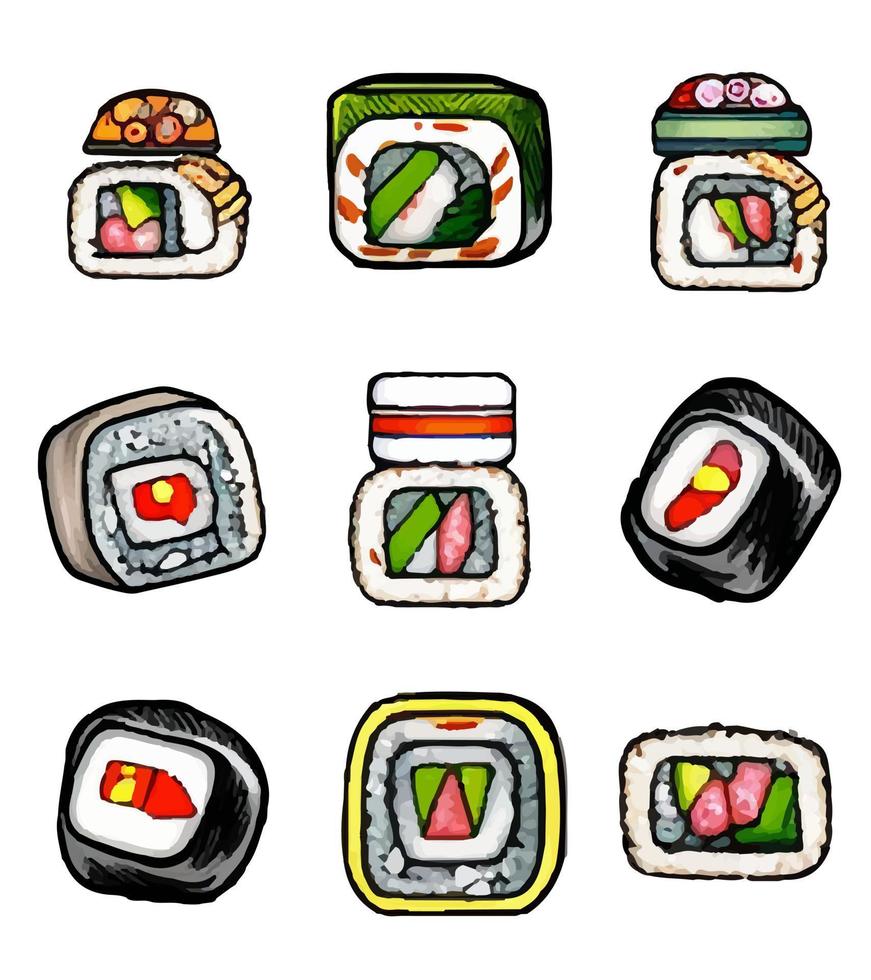 Japans sushi verzameling reeks vector