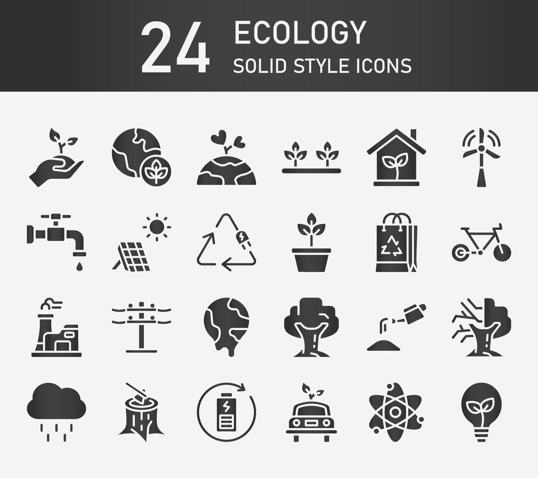 ecologie icoon set. verschillend ecologie verzameling, ecologie in solide stijl. vector