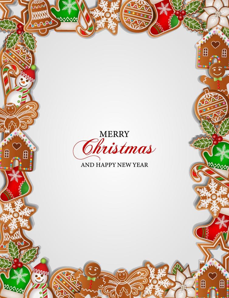 Kerstmis achtergrond met peperkoek koekjes. Kerstmis kader met peperkoeken vector