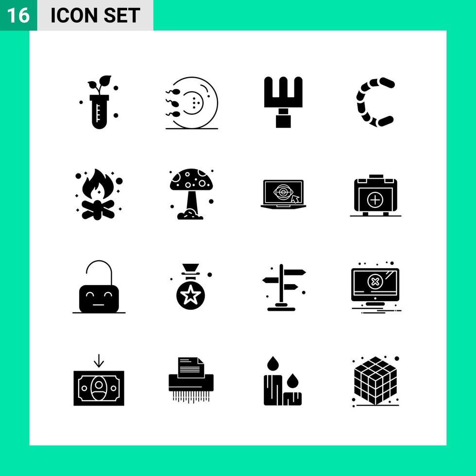 pak van 16 solide stijl icoon set. glyph symbolen voor afdrukken. creatief tekens geïsoleerd Aan wit achtergrond. 16 icoon set. vector